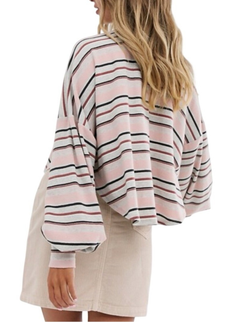 Free People Steph Striped Long-Sleeve Mock Neck Top